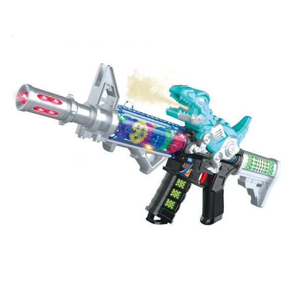 Chengji-Simulation-Realistic-Toy-Guns-Electric-Cool-Lights-Sound-Transparent-Gear-Dinosaur-Electric-Spray-Gun-Shooting-Toys اسباب بازی تفنگ موزیکال مدل دودزا طرح دایناسور - Image 1