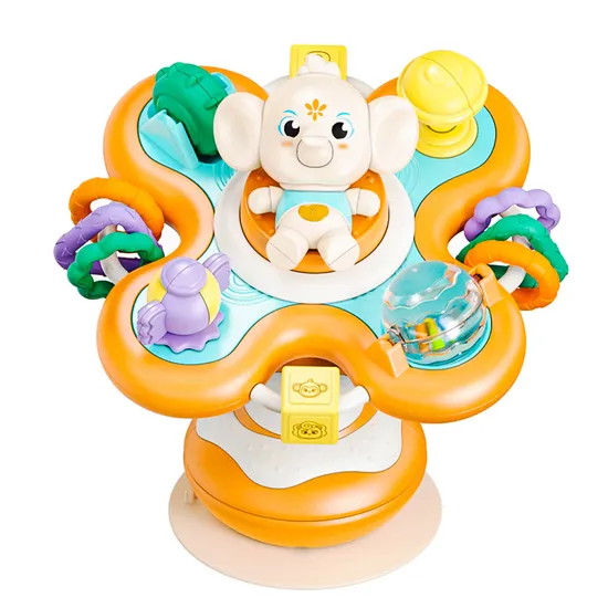 QS-Amazon-Hot-Sale-Early-Education-Baby-Dining-Chair-Rotation-Console-Toy-Promotion-Gift-Divert-Attention-Toy-for-Kid (1) اسباب بازی دست ورزی نوزاد مدل اسپینردار طرح فیل - Image 1