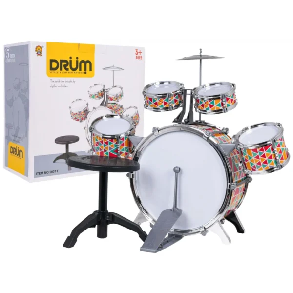 colourful-drum-set-chair اسباب بازی ست جاز همراه صندلی کد 2037 - Image 1